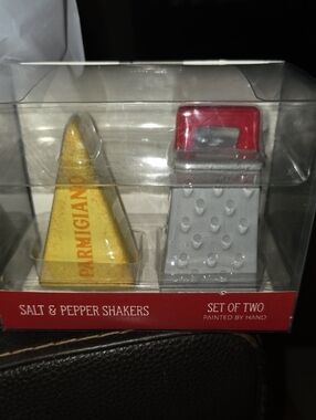 Parmigiano Cone & Cheese Grater Salt & Pepper Shakers - Yellow & Gray